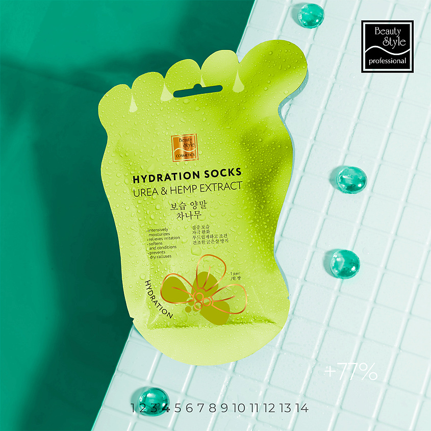 Beauty Style Носочки увлажняющие для педикюра «UREA & HEMP EXTRACT» (6 пар) – фото 5