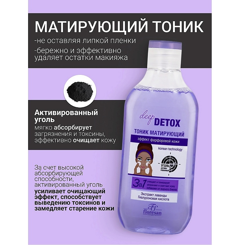 FLORESAN Тоник матирующий "Эффект фарфоровой кожи" DEEP DETOX – фото 3