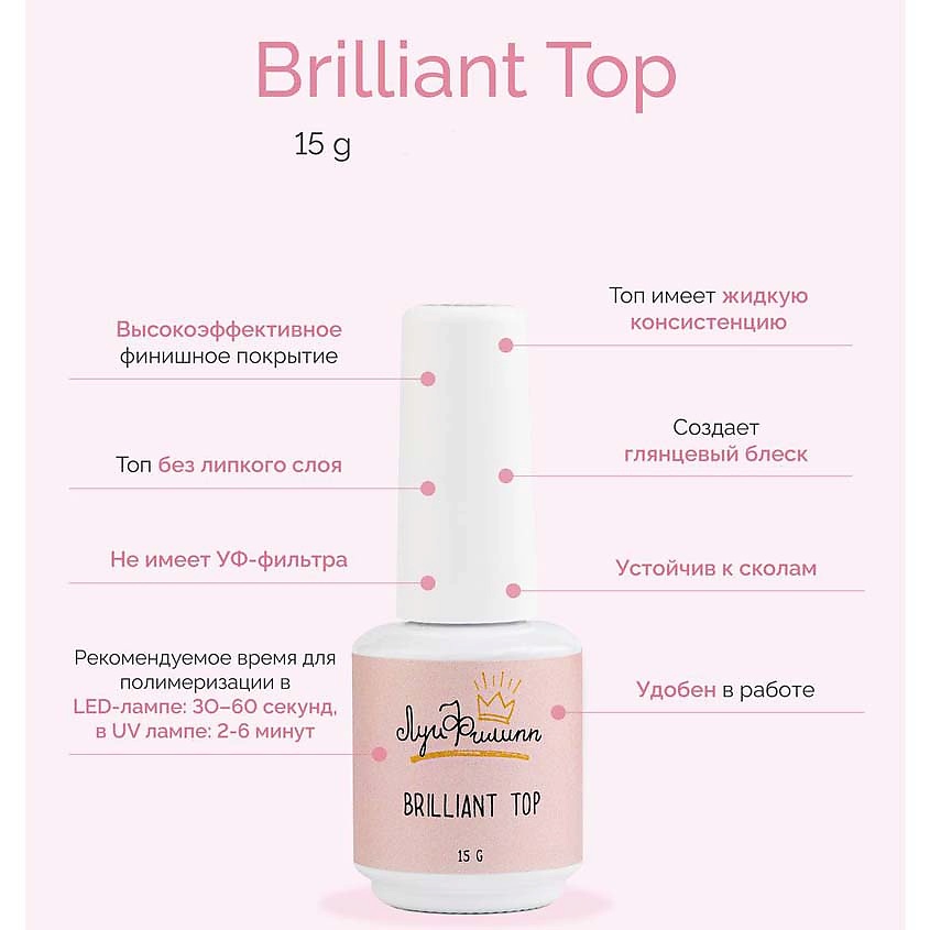 ЛУИ ФИЛИПП Топ для гель лака без липкого слоя Brilliant Top – фото 2