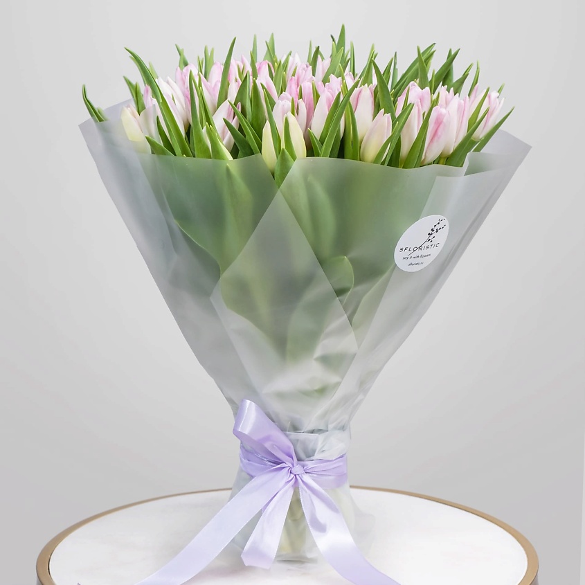 STUDIO FLORISTIC Букет из нежно-розовых тюльпанов 51 шт "Подснежники" – фото 3