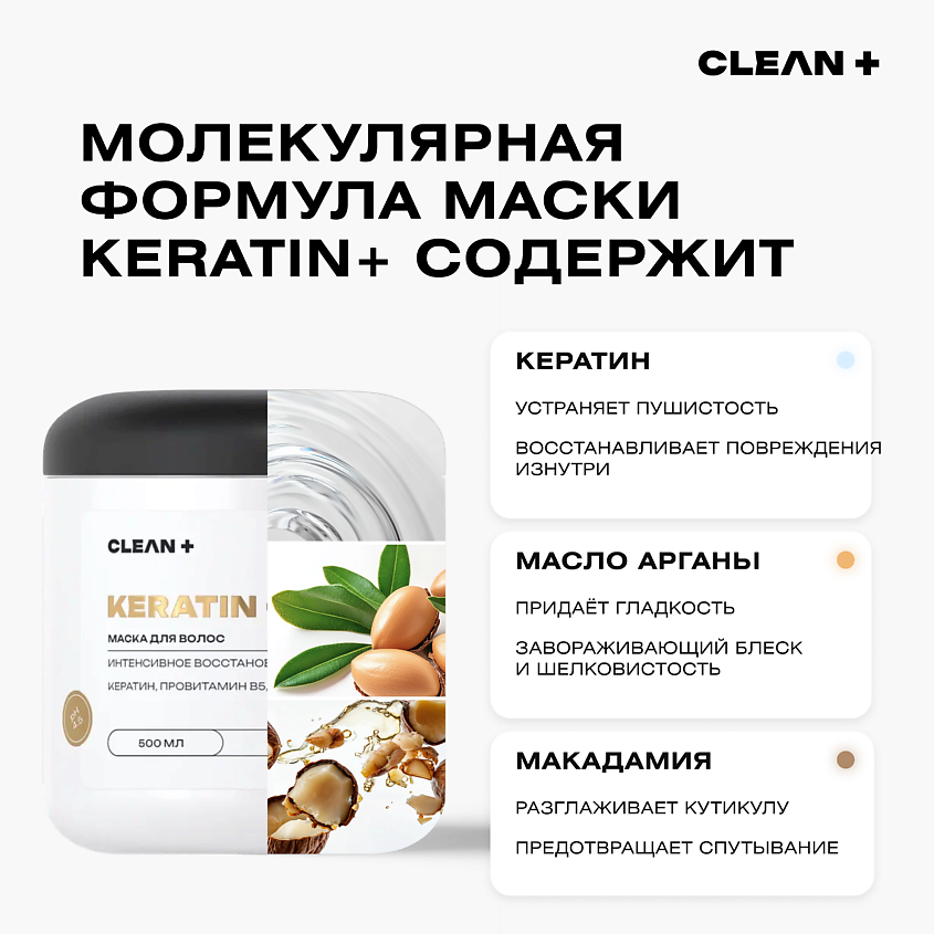 CLEAN+ Маска для волос кератин – фото 2