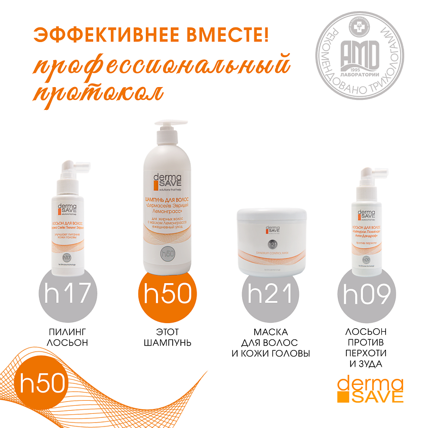 DERMA SAVE Шампунь H50  для жирных волос "Дермасейв Эвридей Лемонграсс" – фото 9