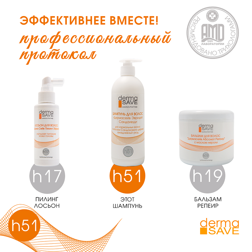 DERMA SAVE Шампунь Н51 для нормальных волос "Дермасейв Эвридей Сандалвуд" – фото 9