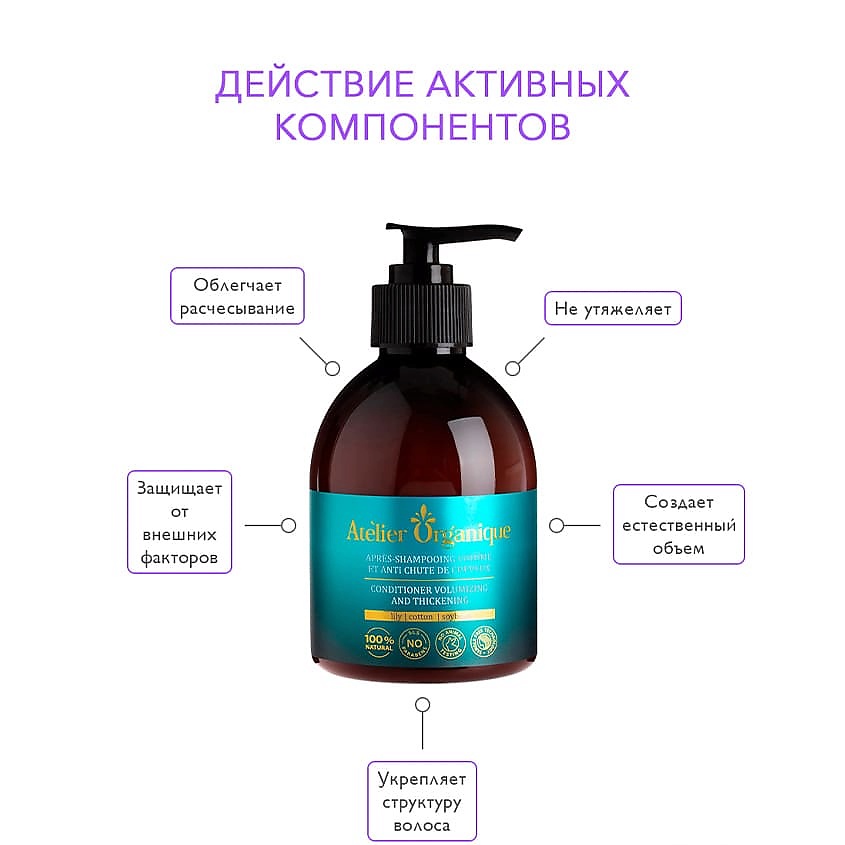 ATELIER ORGANIQUE Кондиционер натуральный для объема и против выпадения волос – фото 4