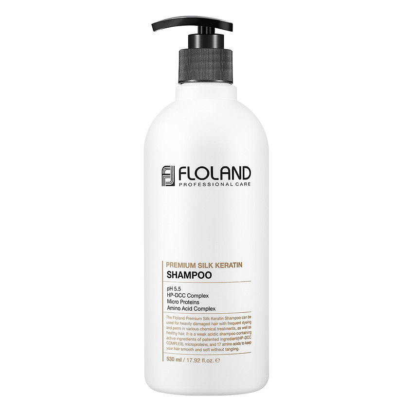 FLOLAND Шампунь восстанавливающий с кератином и маслами Premium Silk Keratin Shampoo – фото 2
