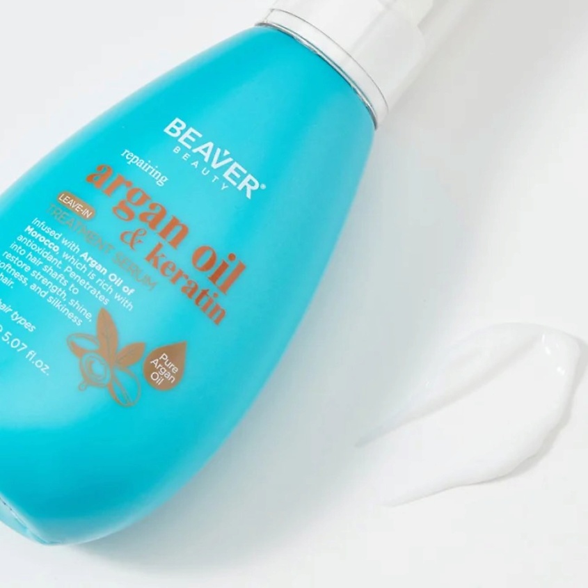 BEAVER Кондиционер для волос несмываемый Argan oil & Keratin LEAVE-IN TREATMENT SERUM – фото 3