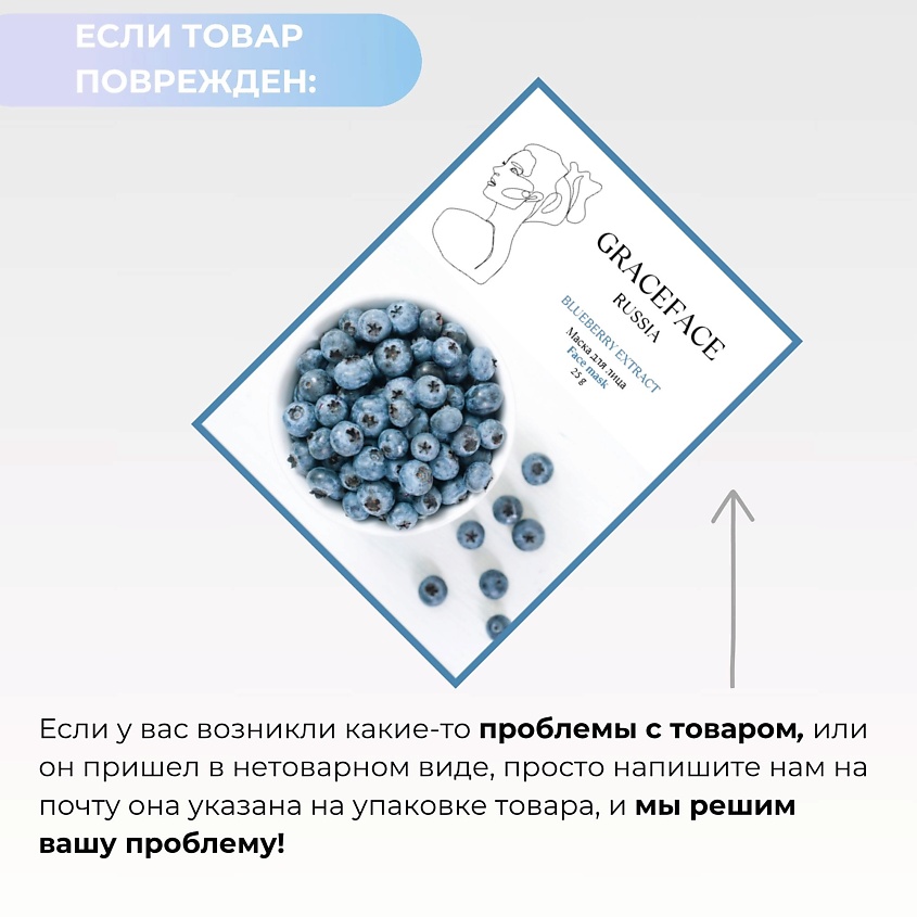 GRACE FACE Тканевая маска для лица Увлажняющая и Тонизирующая с экстрактом черники – фото 6
