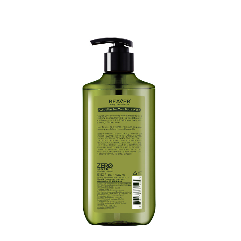 BEAVER Успокаивающий гель для душа Tea Tree purifying с экстрактом Австралийского Чайного дерева – фото 4