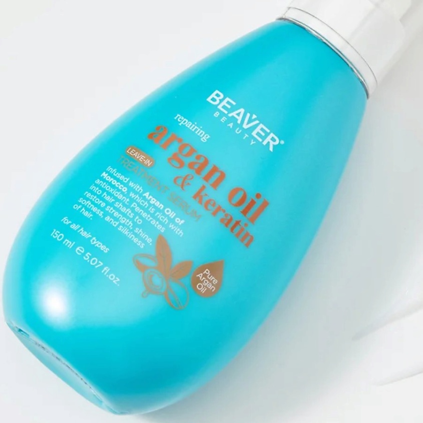 BEAVER Кондиционер для волос несмываемый Argan oil & Keratin LEAVE-IN TREATMENT SERUM – фото 4