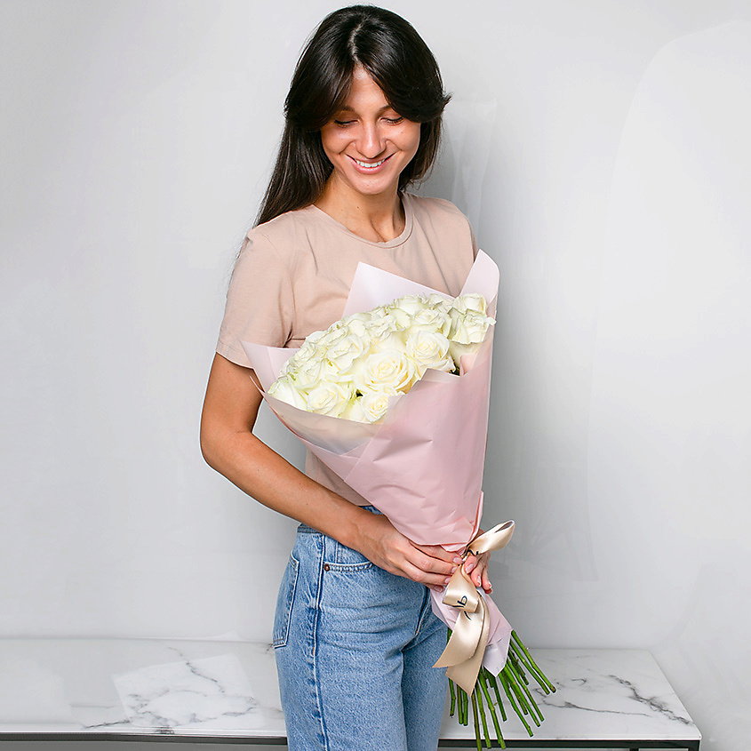 ЛЭТУАЛЬ FLOWERS Букет из белых роз 21 шт.(40 см) – фото 3