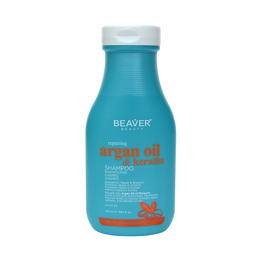 BEAVER Шампунь для поврежденных волос Argan Oil & keratin Shampoo, 350 мл – фото 1