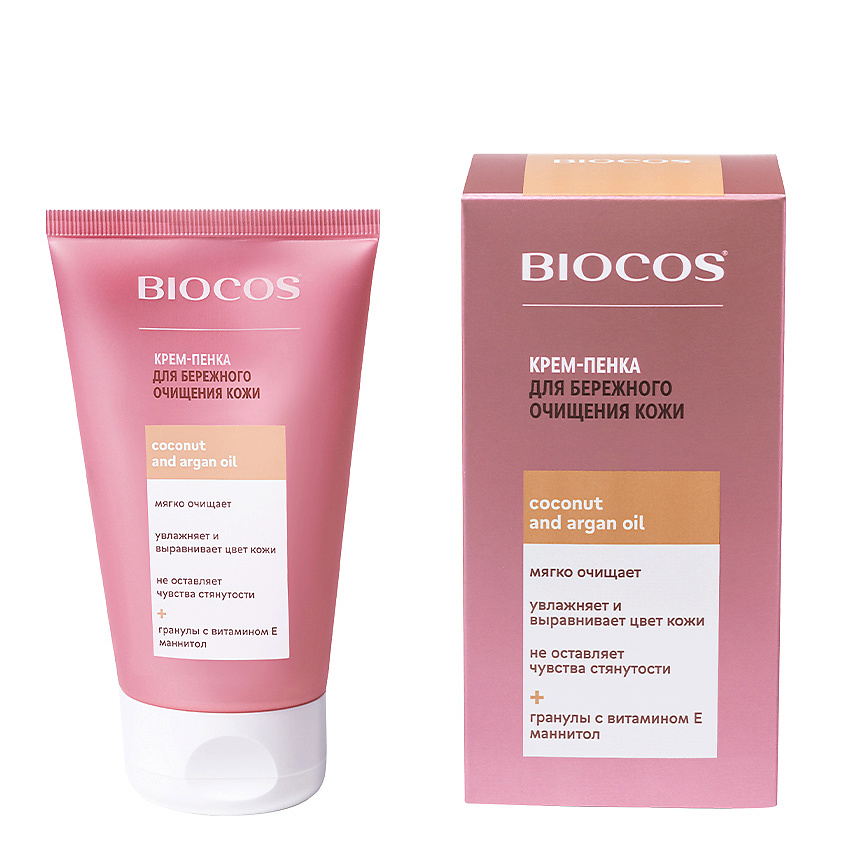 BIOCOS Крем-пенка для бережного очищения кожи Coconut and Argan Oil – фото 1