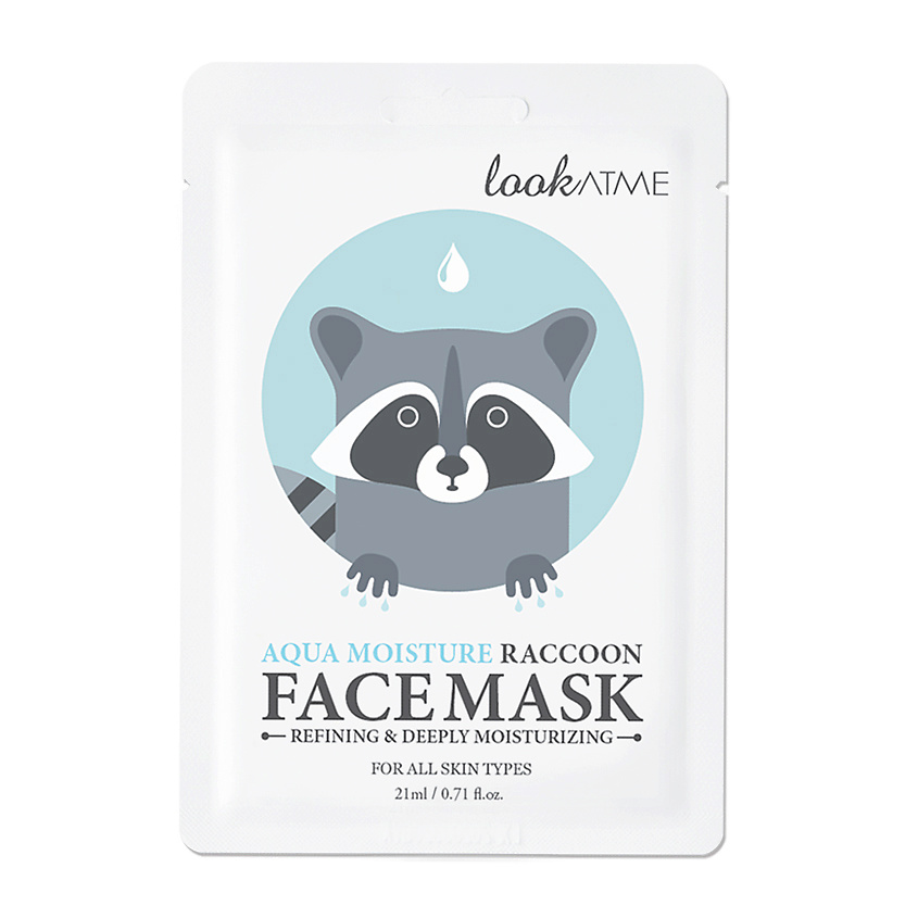 LOOK AT ME Маска для лица тканевая очищающая и интенсивно увлажняющая Aqua Moisture Raccoon Face Mask – фото 2