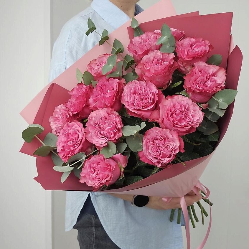FLOWERS DE LUXE БУТИК ЦВЕТОВ И ПОДАРКОВ Сказка Букет из роз Кантри Блюз и эвкалипта – фото 2