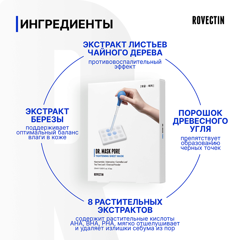 ROVECTIN Набор масок для лица для сужения пор Dr.Mask Pore – фото 3