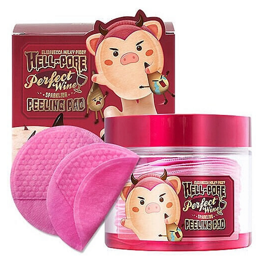 ELIZAVECCA Очищающие диски для лица Milky Piggy Hell-Pore Perfect Wine Sparkling Peeling Pad – фото 4