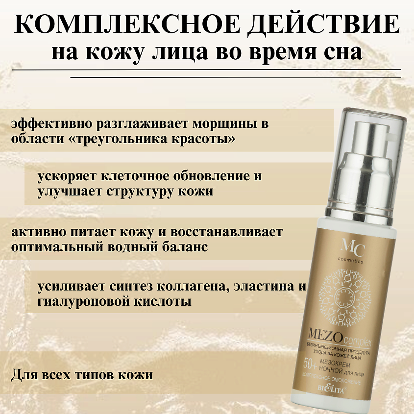 БЕЛИТА Мезокрем для лица ночной MEZOсomplex Комплексное омоложение 50+ – фото 3
