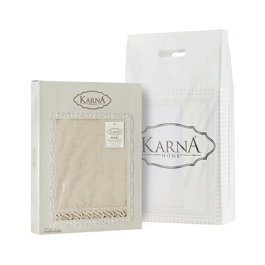 KARNA Скатерть KDK с гипюром прямоугольная, Цвет: Бежевый – фото 2