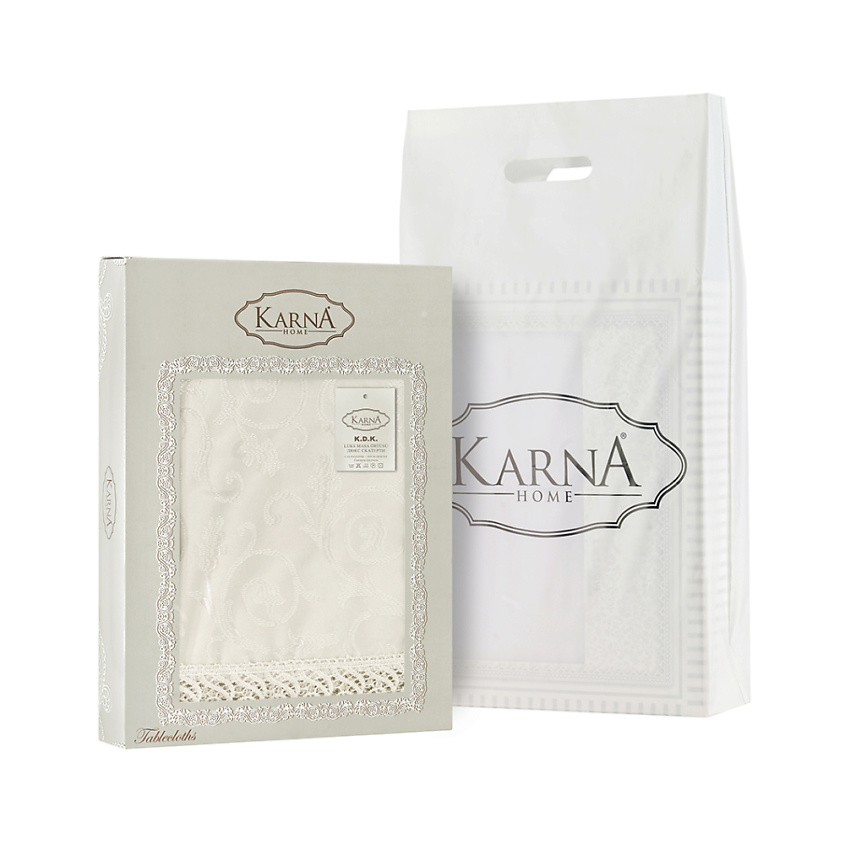 KARNA Скатерть KDK с гипюром прямоугольная, Цвет: Кремовый – фото 2