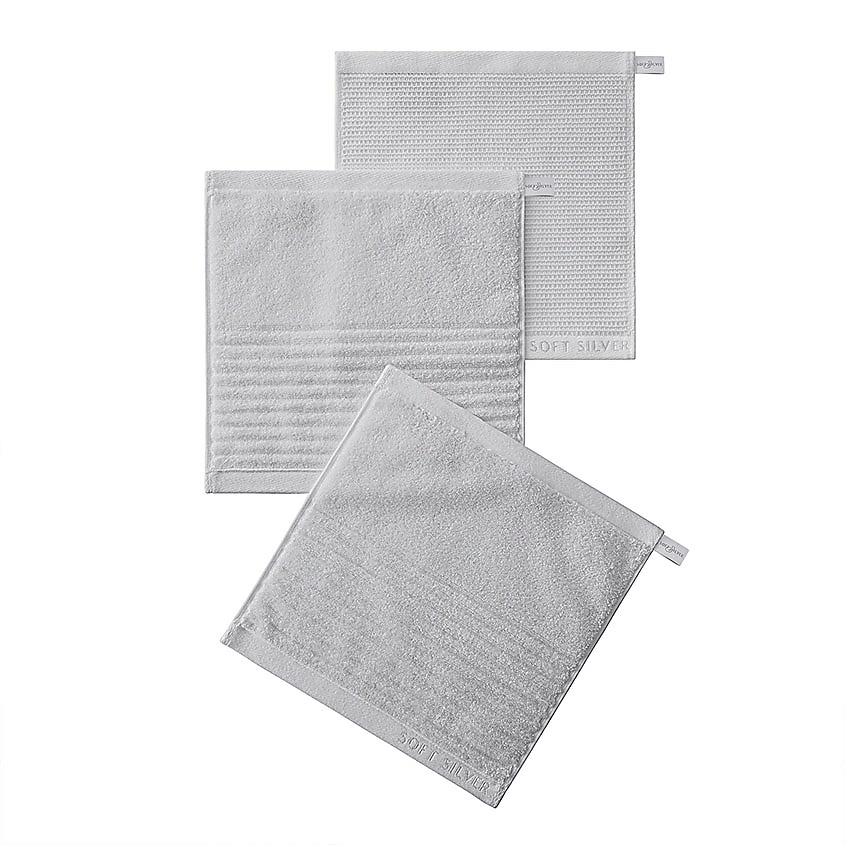SOFT SILVER Набор Antibacterial Cotton Towels, махровые салфетки 3 шт., 30х30 см. Цвет: «Благородное серебро» (серый) – фото 1