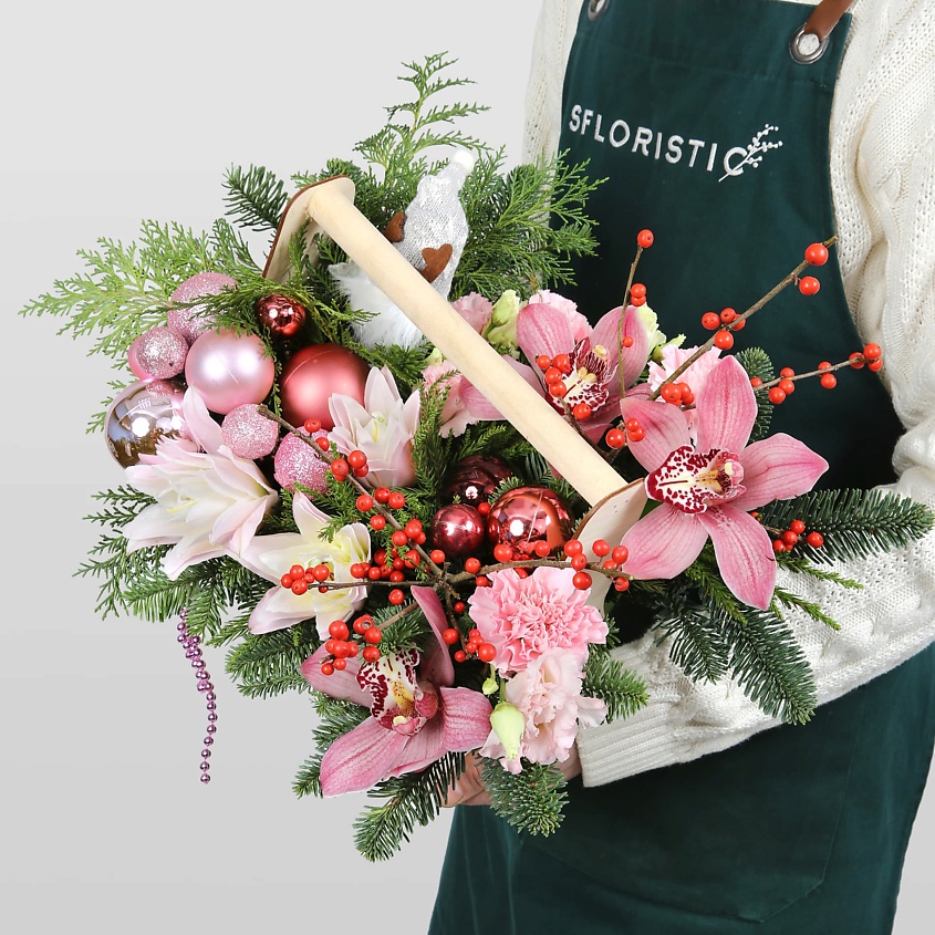 STUDIO FLORISTIC Новогодняя композиция из Нобилиса в ящике «Цветущий мороз» – фото 1
