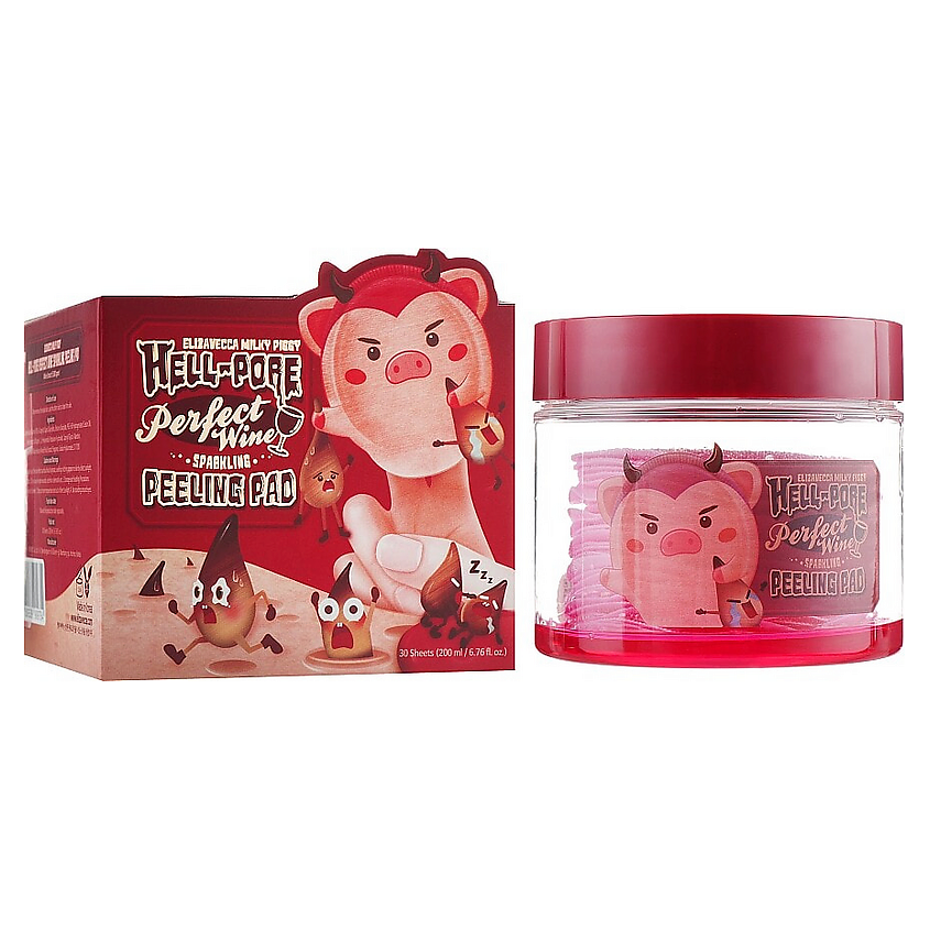 ELIZAVECCA Очищающие диски для лица Milky Piggy Hell-Pore Perfect Wine Sparkling Peeling Pad – фото 1