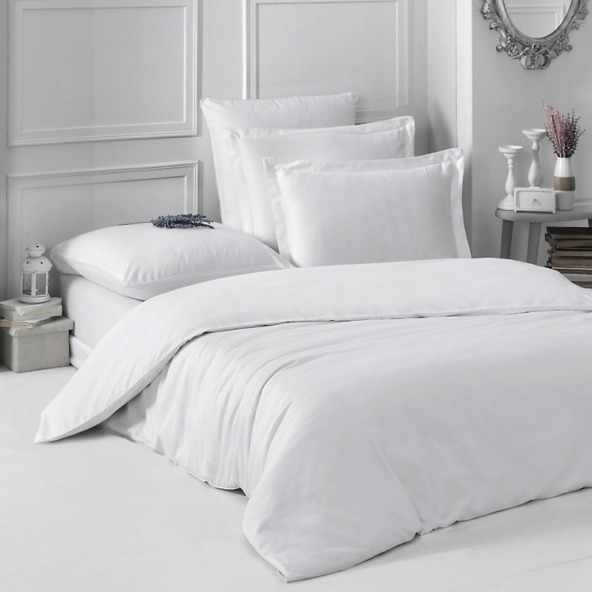KARNA Постельное белье LOFT cатин 1,5-спальное однотонное, Цвет: Белый – фото 2