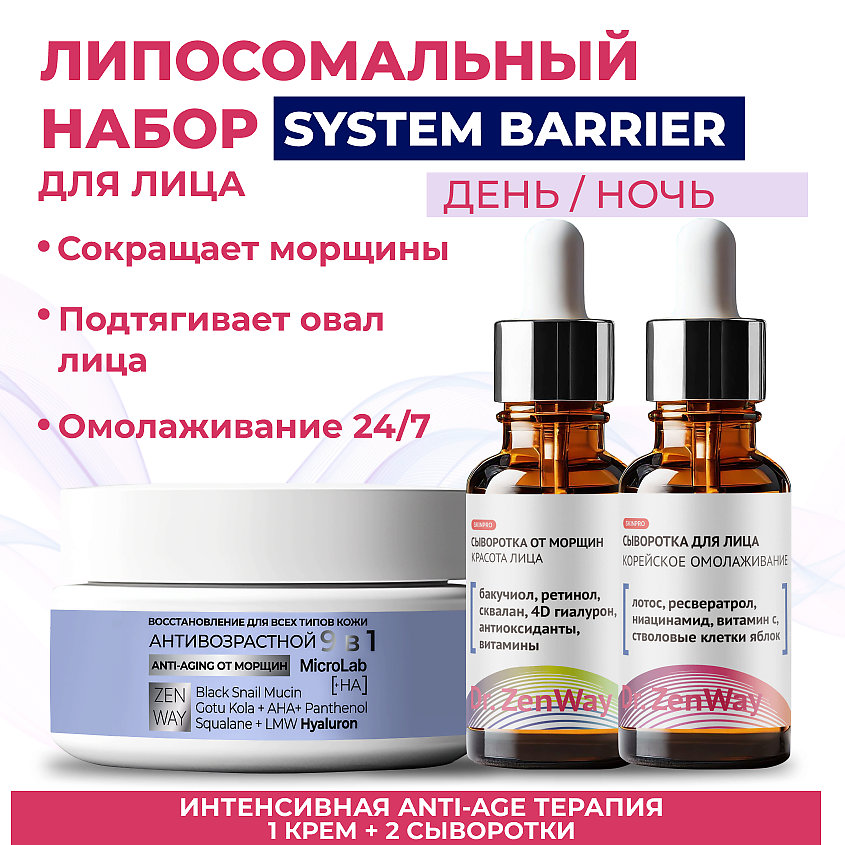 ZENWAY SYSTEM BARRIER Липосомальный набор для лица с ретинолом от морщин – фото 2
