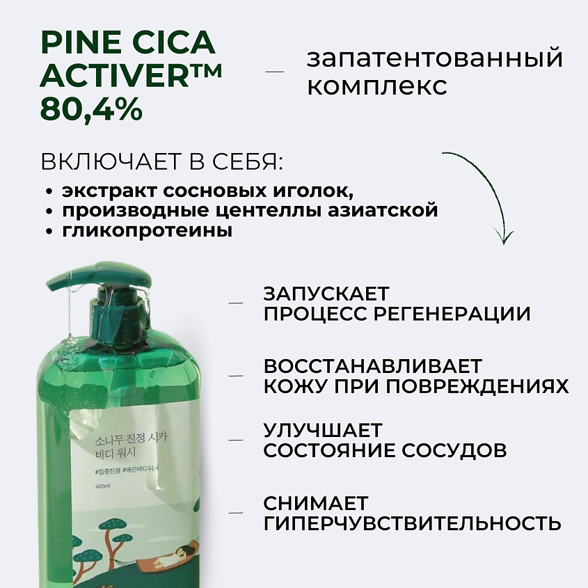 ROUND LAB Успокаивающий гель для душа Pine Calming Cica Body Wash – фото 4