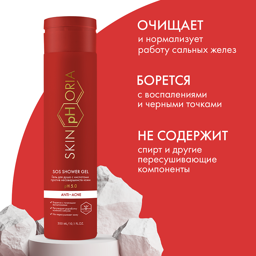 SKINPHORIA Гель для душа с кислотами против несовершенств кожи SOS Shower Gel – фото 3