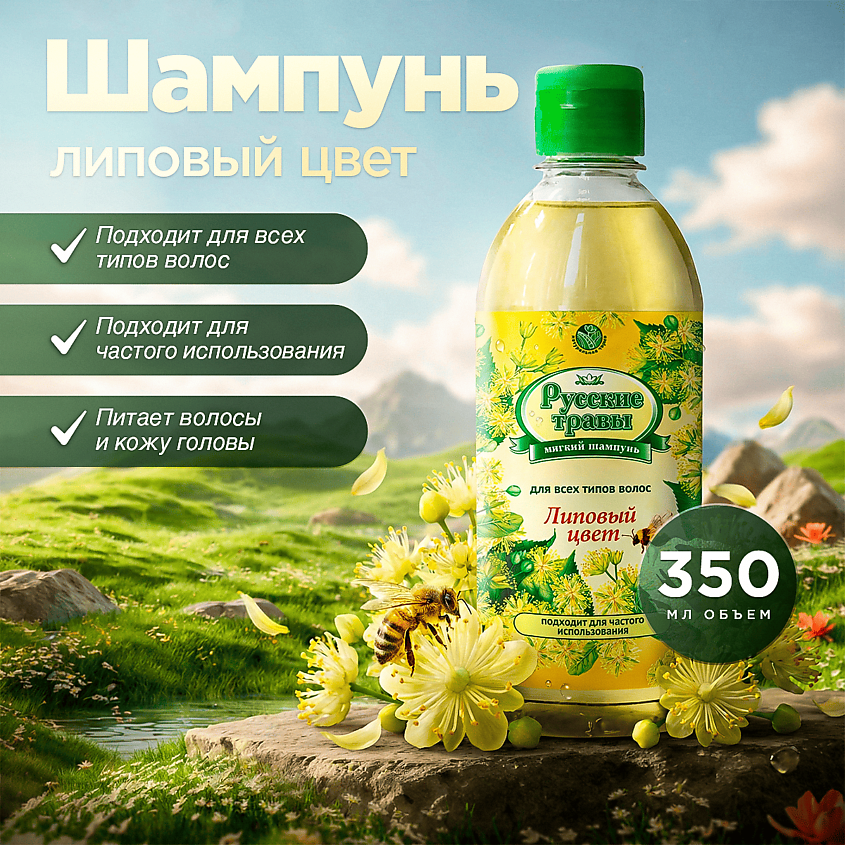 РУССКИЕ ТРАВЫ Шампунь для всех типов волос, Липовый цвет – фото 2