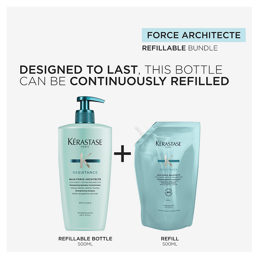 KERASTASE Восстанавливающий шампунь Resistance Bain Force Architecte. Сменный блок (рефилл) – фото 4