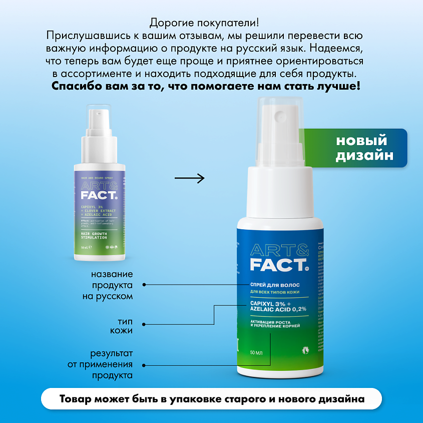 ART&FACT Спрей-активатор для роста бороды и волос с капиксилом и экстрактом клевера – фото 5