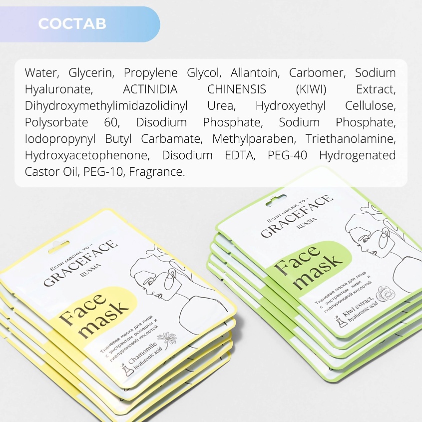 GRACE FACE Тканевая маска для лица с экстрактом киви и гиалуроновой кислотой – фото 7