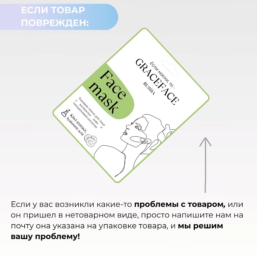 GRACE FACE Тканевая маска для лица с экстрактом киви и гиалуроновой кислотой – фото 8