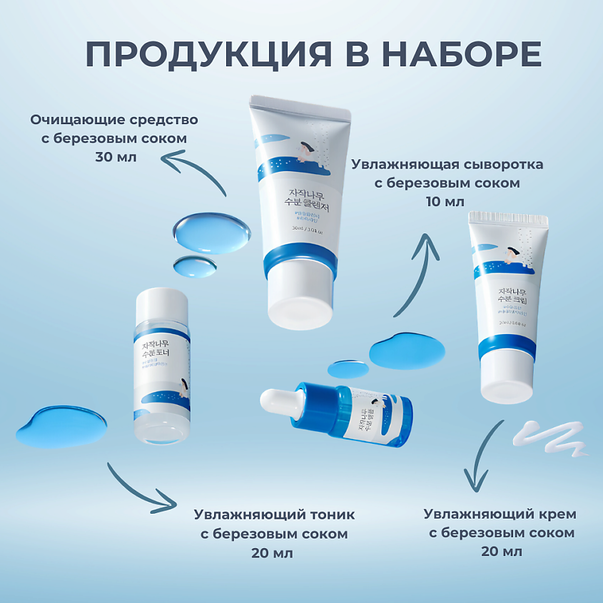 ROUND LAB Дорожный набор с березовым соком: пенка + тонер + сыворотка + крем Birch Juice Trial Kit – фото 3