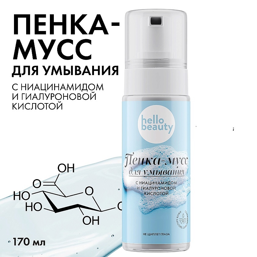 HELLO BEAUTY Пенка - мусс для умывания ниацинамид + гиалуроновая кислота – фото 2