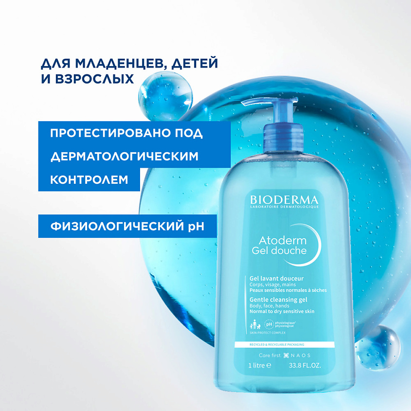 BIODERMA Мягкий очищающий гель для душа для нормальной, сухой и атопичной кожи Atoderm, 1000 мл – фото 9