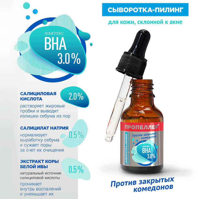 ПРОПЕЛЛЕР Сыворотка-пилинг КОМПЛЕКС ВНА 3,0% для кожи, склонной к акне – фото 3