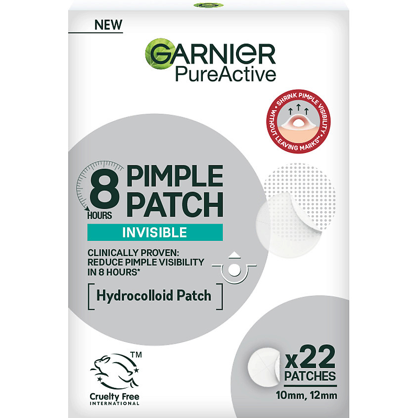 GARNIER Гидроколлоидные невидимые патчи от прыщей Pimple Patches PureActive – фото 1