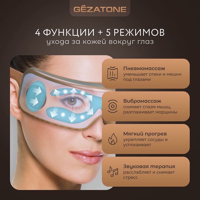 GEZATONE Массажер для глаз электрический лимфодренажный , массажные очки Deluxe ISee400 – фото 6