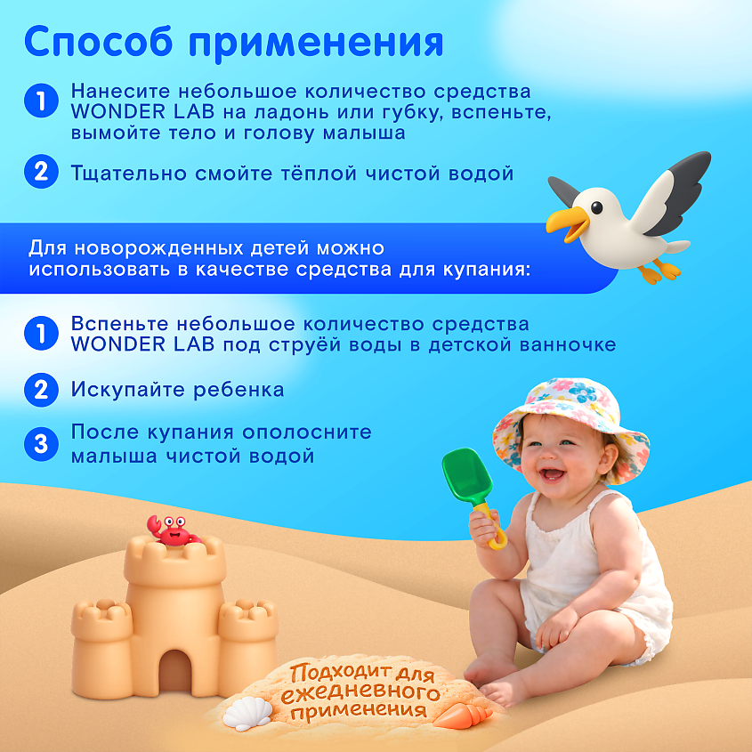 WONDER LAB Экогель и шампунь 2в1 для купания малышей – фото 5