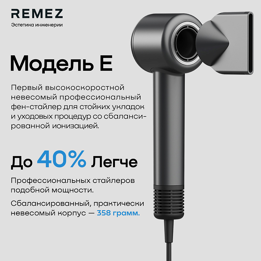 REMEZ Профессиональный Фен-стайлер Модель E RMB-701 с магнитными насадками – фото 2