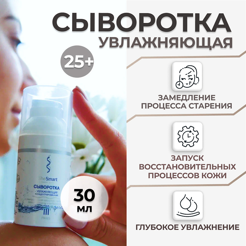 SHESMART Увлажняющая концентрированная сыворотка гиалуронкой, пептидами, ниацинамидом и витамином Е – фото 2