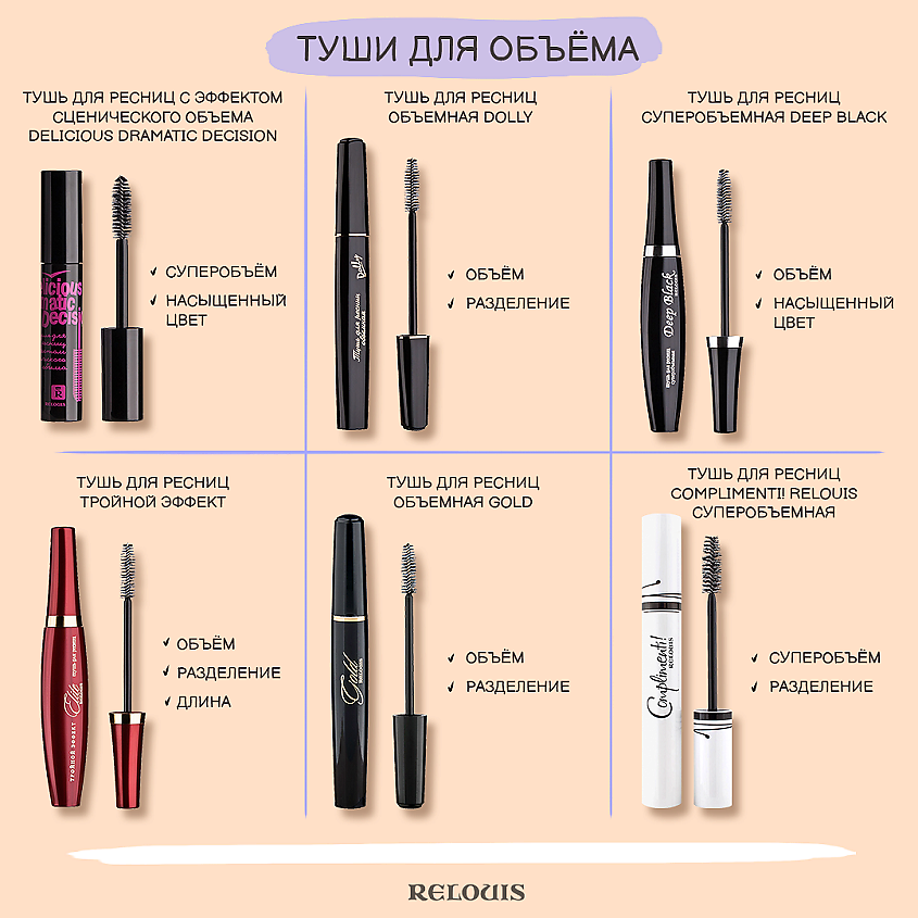 RELOUIS Тушь для ресниц объемная Gold черная – фото 4