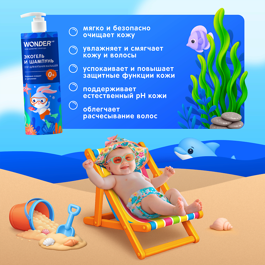WONDER LAB Экогель и шампунь 2в1 для купания малышей – фото 6