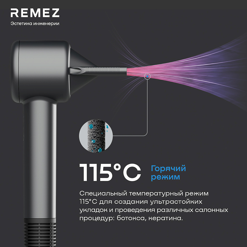 REMEZ Профессиональный Фен-стайлер Модель E RMB-701 с магнитными насадками – фото 8