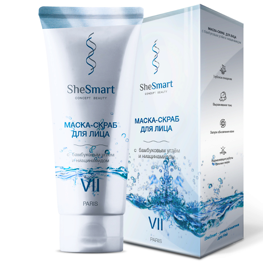 SHESMART Маска скраб для лица с бамбуковым углём и ниацинамидом – фото 1