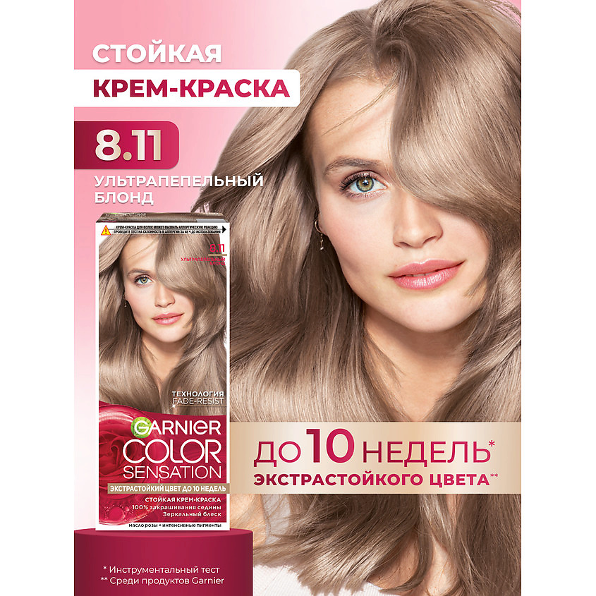 GARNIER Стойкая крем-краска для волос "Роскошь цвета" Color Sensation, 8.11 Ультрапепельный блонд, 110 мл – фото 2