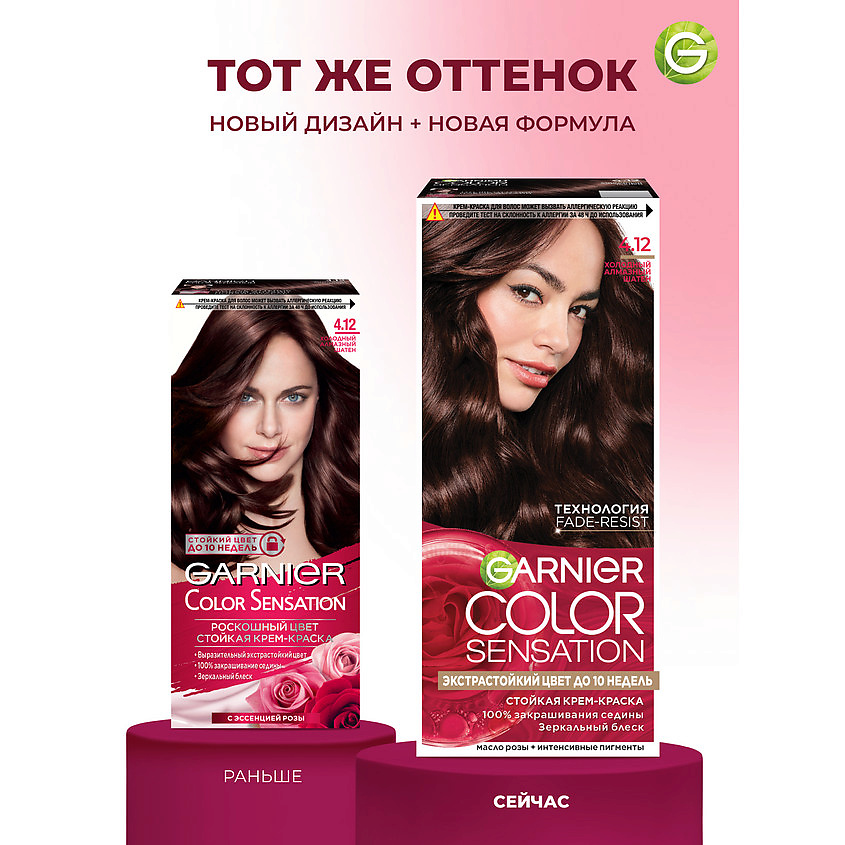 GARNIER Стойкая крем-краска для волос "Роскошь цвета" Color Sensation, 4.12 Холодный Алмазный Шатен, 110 мл – фото 6